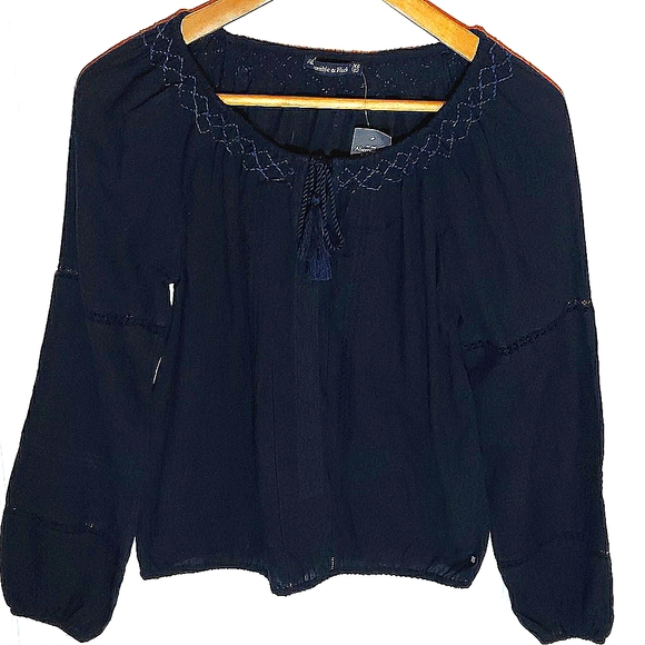 Abercrombie & Fitch navy blue blouse sz XS - Picture 3 of 10